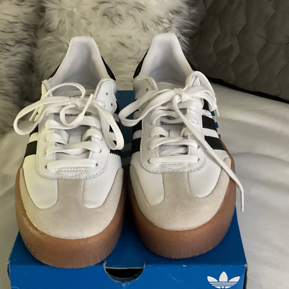 Womens Adidas Sambae Athletic Shoe - White / Core Black / Gold